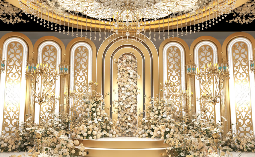 勐腊香槟色调婚礼堂效果展示